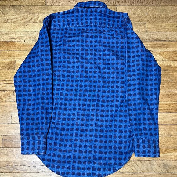 Ledbury Mens Blue Artistic Pattern Long Sleeve Button Down Shirt Size 15.5 - Picture 2 of 8